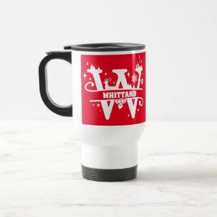 Letter W Christmas Monogram, Anfangsname Rot Reisebecher