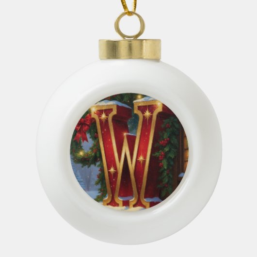 Letter W Christmas Wreath Personalized Initial Keramik Kugel-Ornament (Vorderseite)