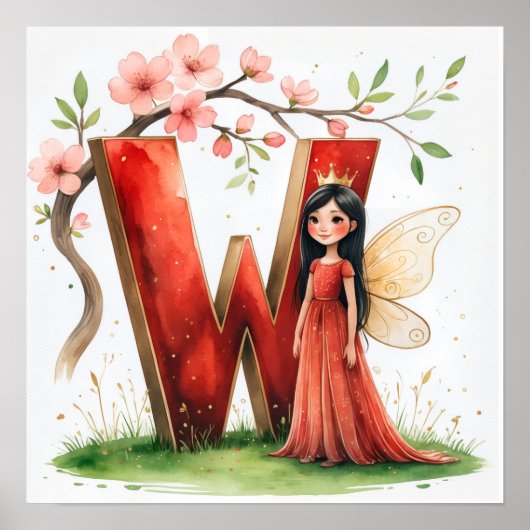Letter W Crown Princess Fairy Poster Alphabet Art (Vorne)
