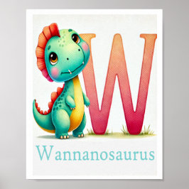Letter W, Dinosaur Alphabet Watercolor Poster