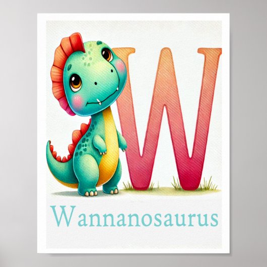Letter W, Dinosaur Alphabet Watercolor Poster (Vorne)
