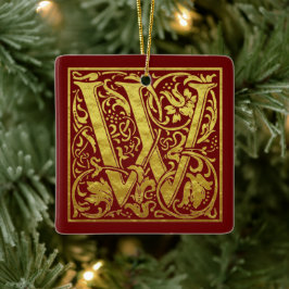 Letter W First Letter Imitate Gold Red Keramikornament