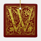 Letter W First Letter Imitate Gold Red Keramikornament (Rückseite)