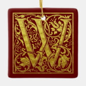 Letter W First Letter Imitate Gold Red Keramikornament (Vorderseite)