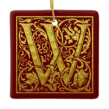 Letter W First Letter Imitate Gold Red