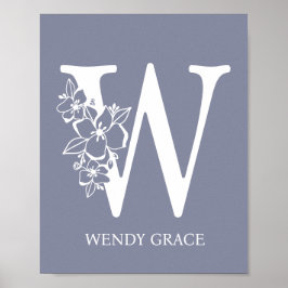 Letter W Floral Monogram Name Kinderzimmer Modern Poster