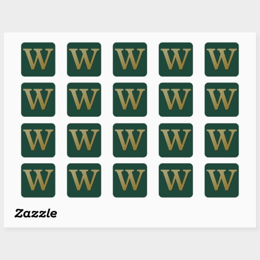 Letter W Gold Square Sticker (Blatt)