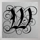 Letter W, Gothic Monogram Black Poster (Vorne)