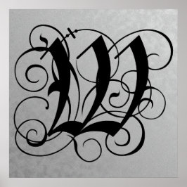 Letter W, Gothic Monogram Black Poster