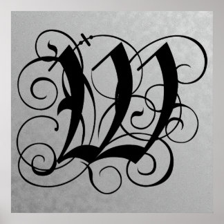 Letter W, Gothic Monogram Black Poster