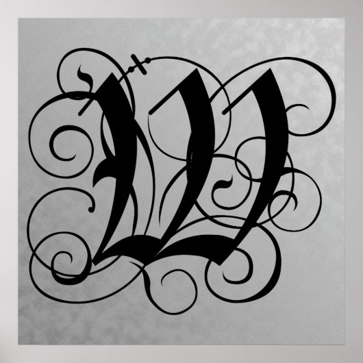 Letter W, Gothic Monogram Black Poster (Vorne)