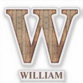 Letter-W-Holzstruktur mit individuelle Name-Aufkle Aufkleber (Vorderseite)