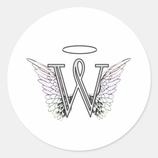 Letter W Initial Monogram mit Angel Wings & Halo Runder Aufkleber (Vorderseite)