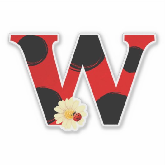 Letter W Ladybug Print mit Ladybug und Blume Aufkleber (Vorderseite)