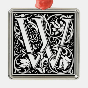 Letter W Medieval Monogram Vintag Initial Silbernes Ornament