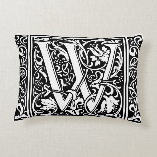 Letter W Mittelalterliche Monogram Art Nouveau Dekokissen (Rückseite)