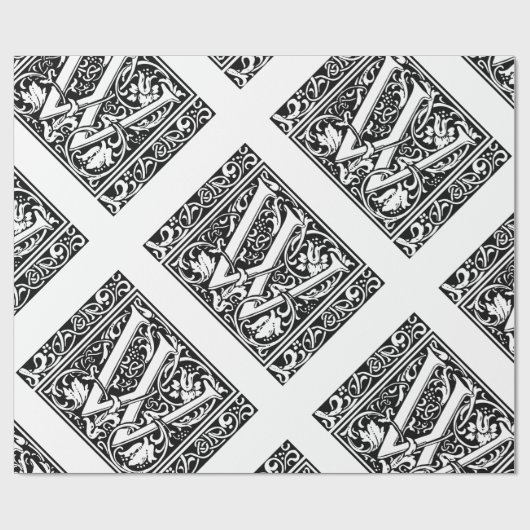 Letter W Mittelalterliche Monogram Art Nouveau Geschenkpapier (Flach)