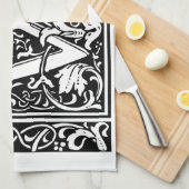 Letter W Mittelalterliche Monogram Art Nouveau Geschirrtuch (Viertel Falte)