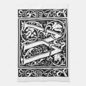 Letter W Mittelalterliche Monogram Art Nouveau Geschirrtuch (Vertikal)