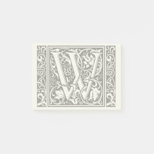 Letter W Mittelalterliche Monogram Art Nouveau Post-it Klebezettel (Vorderseite)