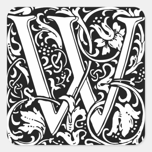 Letter W Mittelalterliche Monogram Art Nouveau Quadratischer Aufkleber (Vorderseite)