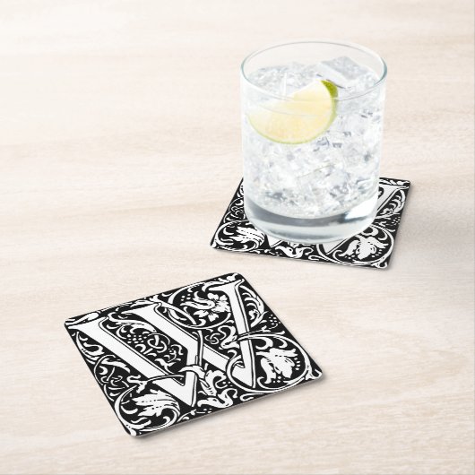 Letter W Mittelalterliche Monogram Art Nouveau Rechteckiger Pappuntersetzer (Vor Ort)