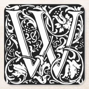 Letter W Mittelalterliche Monogram Art Nouveau Rechteckiger Pappuntersetzer