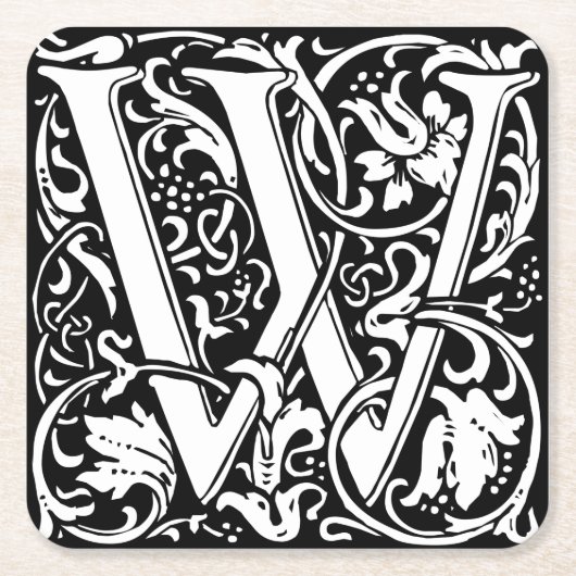 Letter W Mittelalterliche Monogram Art Nouveau Rechteckiger Pappuntersetzer (Vorderseite)