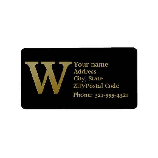 Letter W Monogram Gold Address Label Adressaufkleber (Vorne)