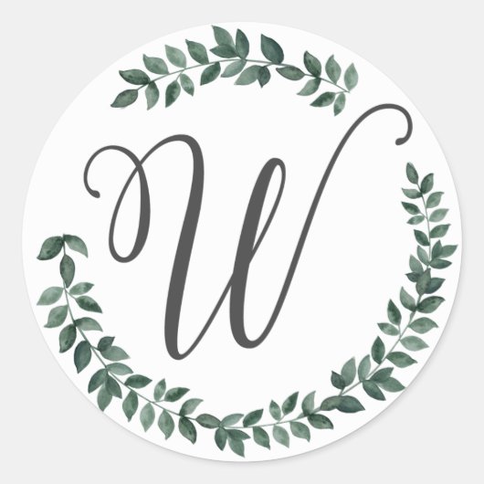 Letter W Monogram Minimalistischer botanischer Lea Runder Aufkleber (Vorderseite)