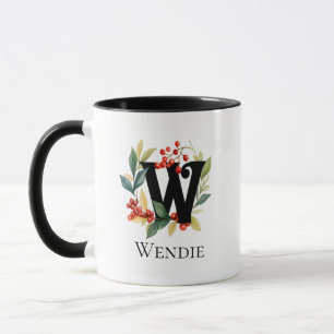 Letter W Monogram Ursprünglicher Berry Wreath Tasse
