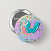 Letter W Monogram Watercolor Niedlich Mermaid Kind Button (Vorne & Hinten)