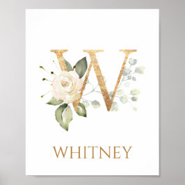 Letter W Monogram white Creme Rose Kinderzimmer Po Poster
