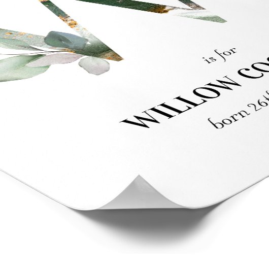 Letter W New Baby Monogram Birth Print Green Poster (Ecke)