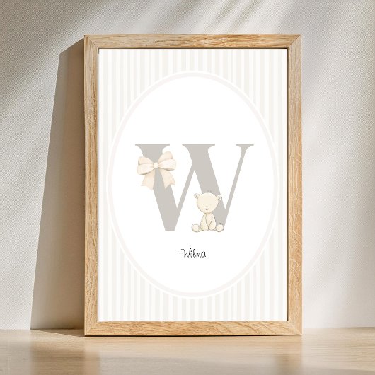 Letter W Nursery Wall Art - Custom Baby Name Print Poster