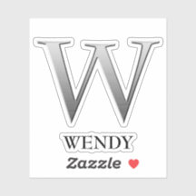 Letter W Two-Tone Silver Gray und Name Aufkleber