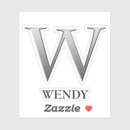 Letter W Two-Tone Silver Gray und Name Aufkleber (Blatt)