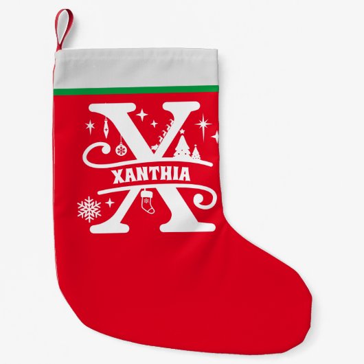 Letter X Christmas Monogram, Anfangsname Red White Kleiner Weihnachtsstrumpf (Vorderseite)