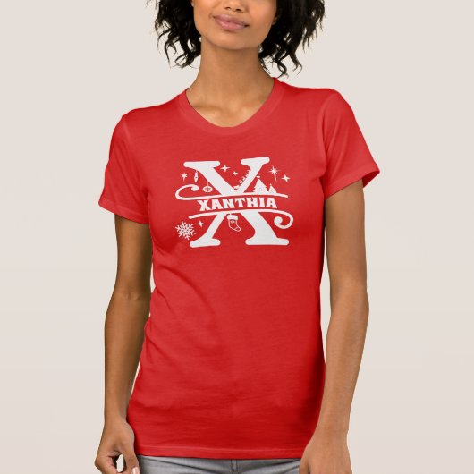 Letter X Christmas Monogram, Anfangsname Rot T-Shirt (Vorderseite)