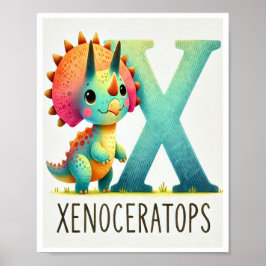 Letter X, Dinosaur Alphabet Watercolor Poster