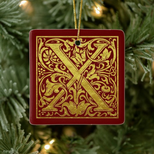 Letter X First Letter Imitate Gold Red Keramikornament (Baum)