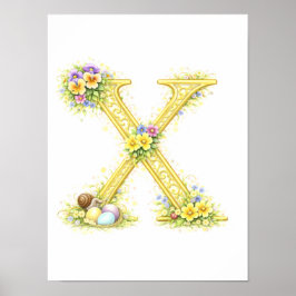 Letter X Gold Spring Nature Monogram Pansy Kids Poster