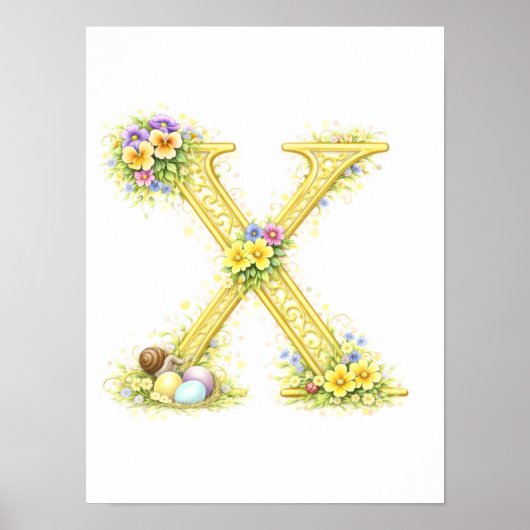 Letter X Gold Spring Nature Monogram Pansy Kids Poster (Vorne)
