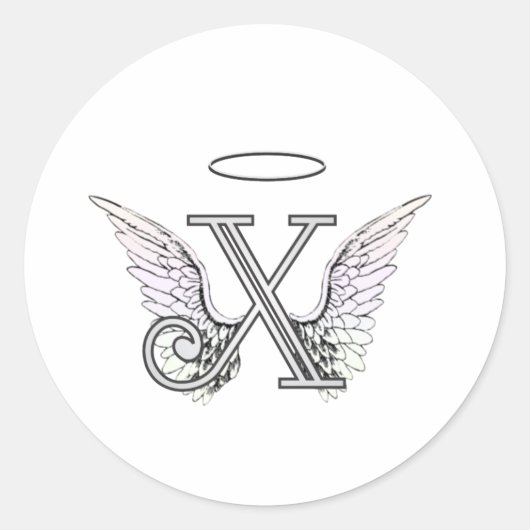 Letter X Initial Monogram mit Angel Wings & Halo Runder Aufkleber (Vorderseite)