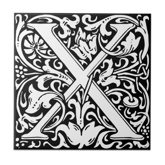 Letter X Mittelalterliche Monogram Art Nouveau Fliese (Vorderseite)