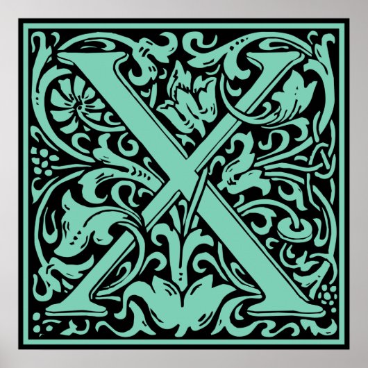 Letter X Mittelalterliche Monogram Art Nouveau Poster (Vorne)