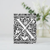 Letter X Mittelalterliche Monogram Art Nouveau Postkarte (Stehend Vorderseite)
