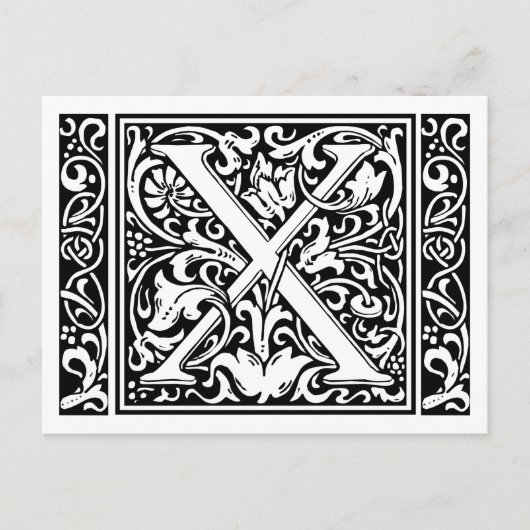 Letter X Mittelalterliche Monogram Art Nouveau Postkarte (Vorderseite)