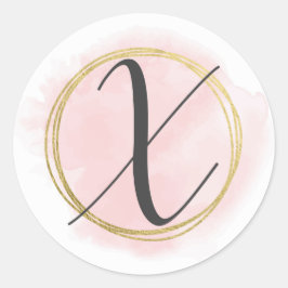 Letter X Monogram Blush Pink Watercolor Gold Chic Runder Aufkleber