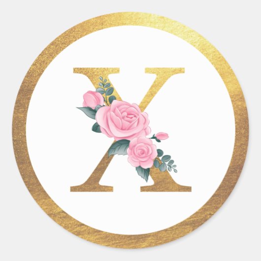Letter X Monogram Roses Floral & Elegant Gold Runder Aufkleber (Vorderseite)